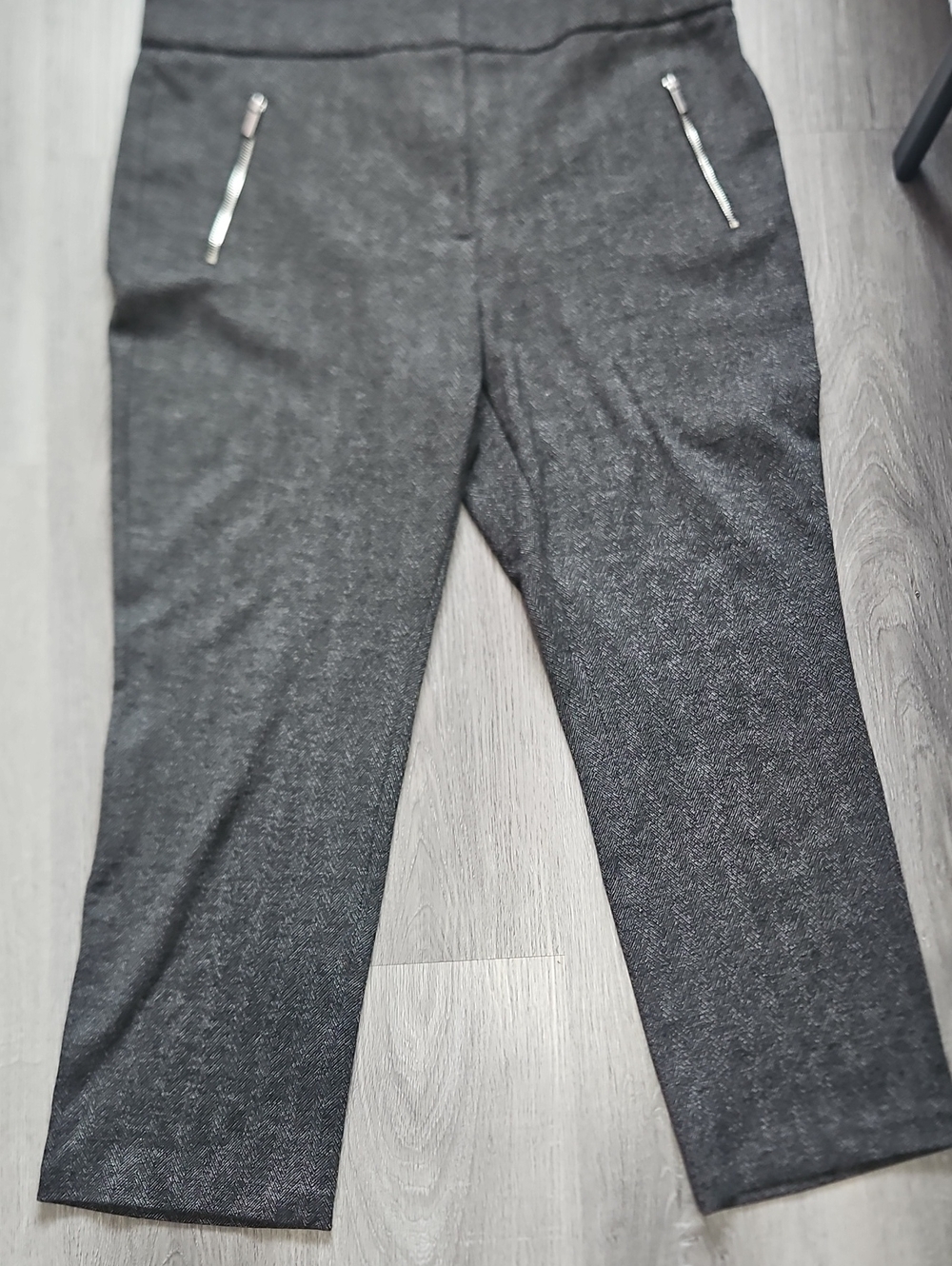 Worthington Gray Herringbone Dress Pants with Silver Zipper Pockets